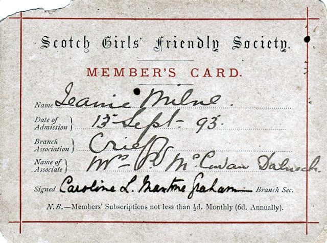 Membership Card for Scotch Girls' Friendly Society